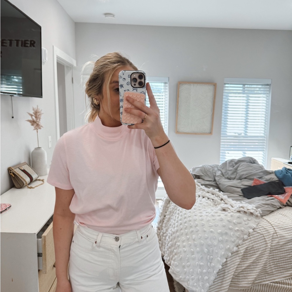 Soft Pink Mock Neck Short Sleeve Top - hasting & smith